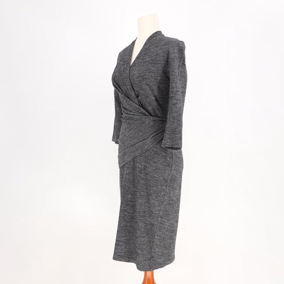 M.M.LAFLEUR Casey Dress Mini Houndstooth Ruched Drape Wrap Gray/Black Size S - Picture 3 of 9